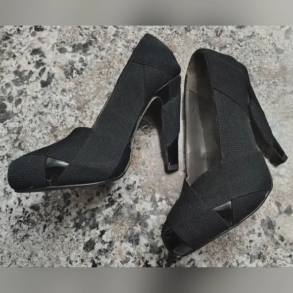 UNITED NUDE Black Leather & Cloth 4" Heel Pump Shoes Sz 5.5/6 - Picture 3 of 9